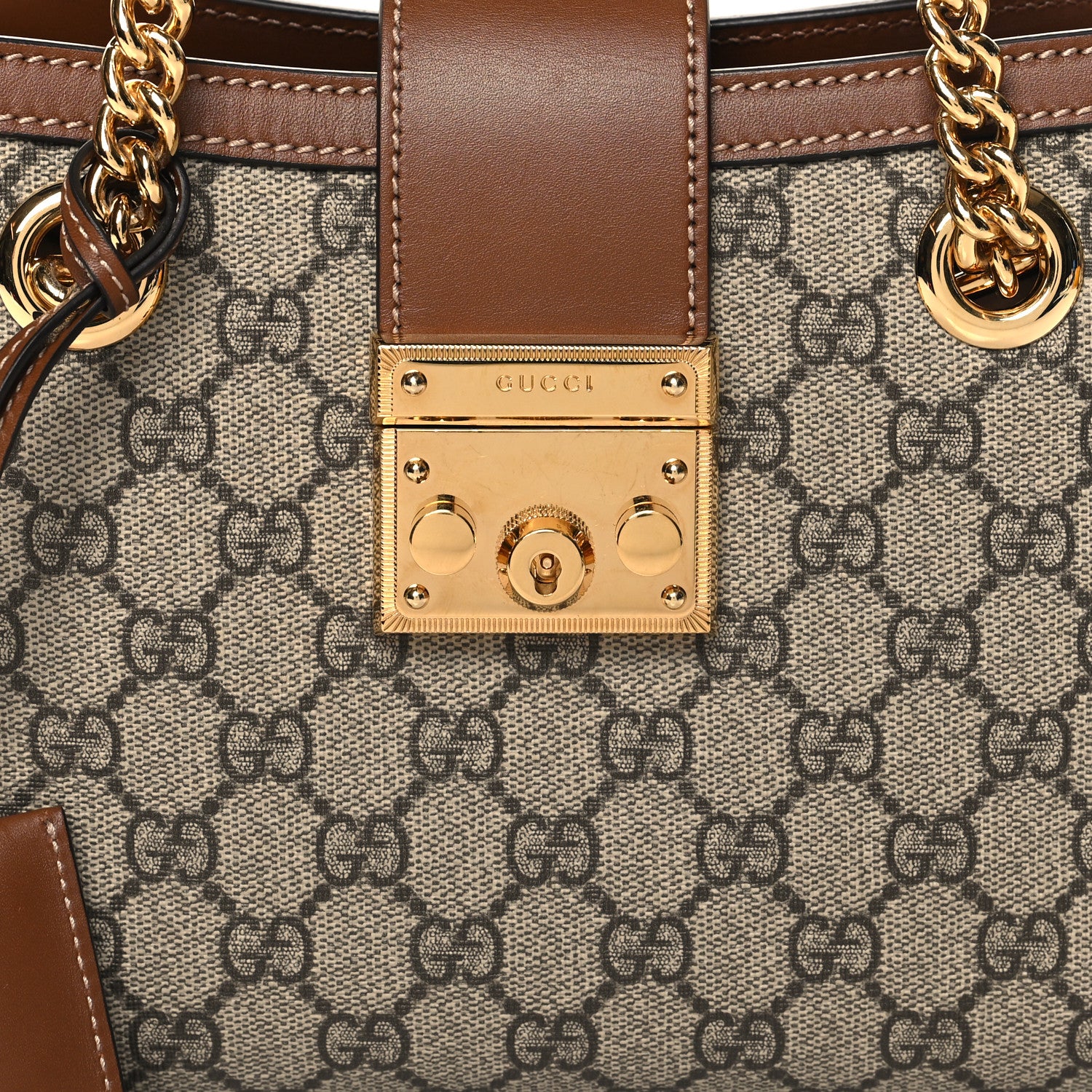 Gucci GG Supreme Monogram Calfskin Small Padlock Tote  Beige Ebony Tuscany 8 of 12