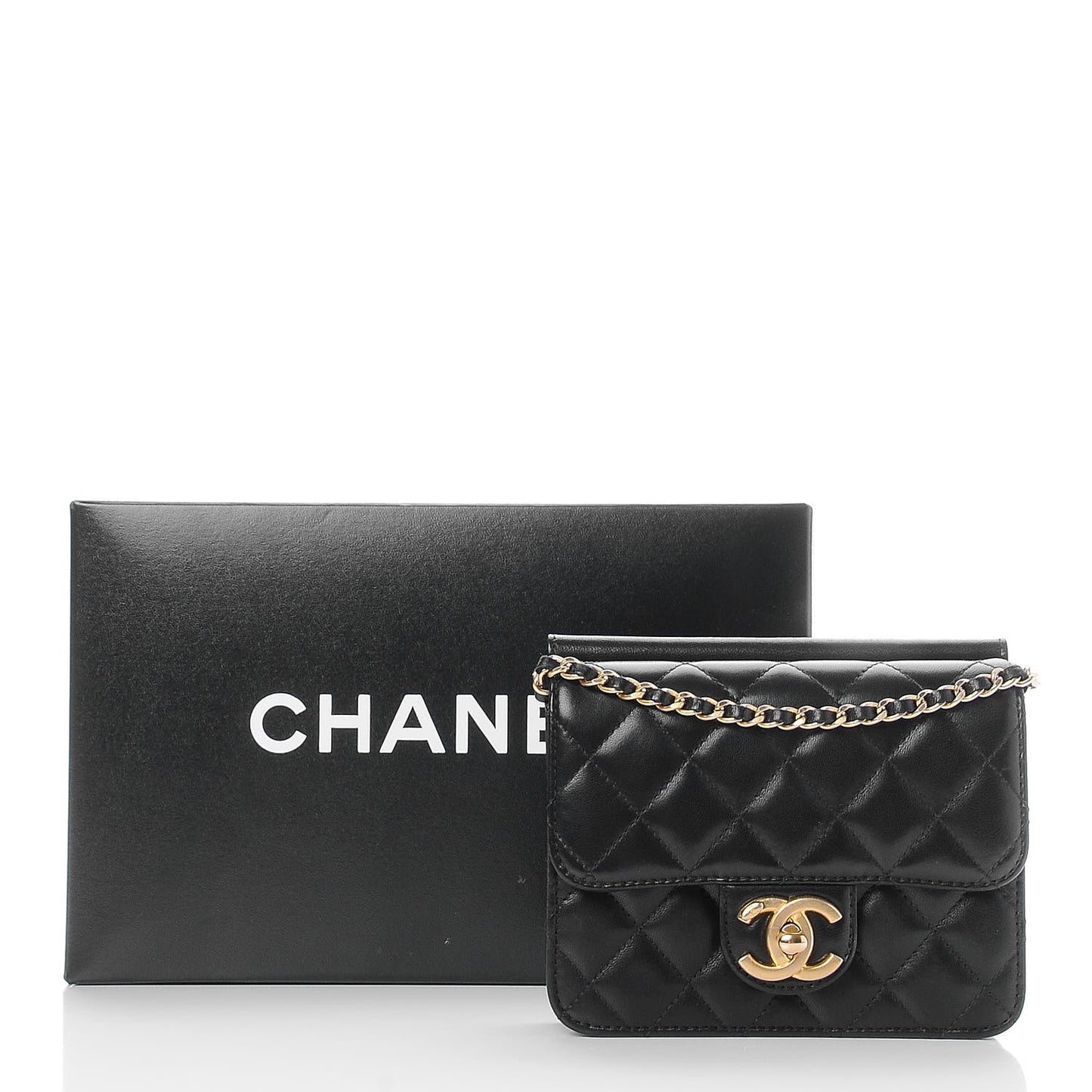 Lambskin Quilted Crossing Times Mini Flap Black