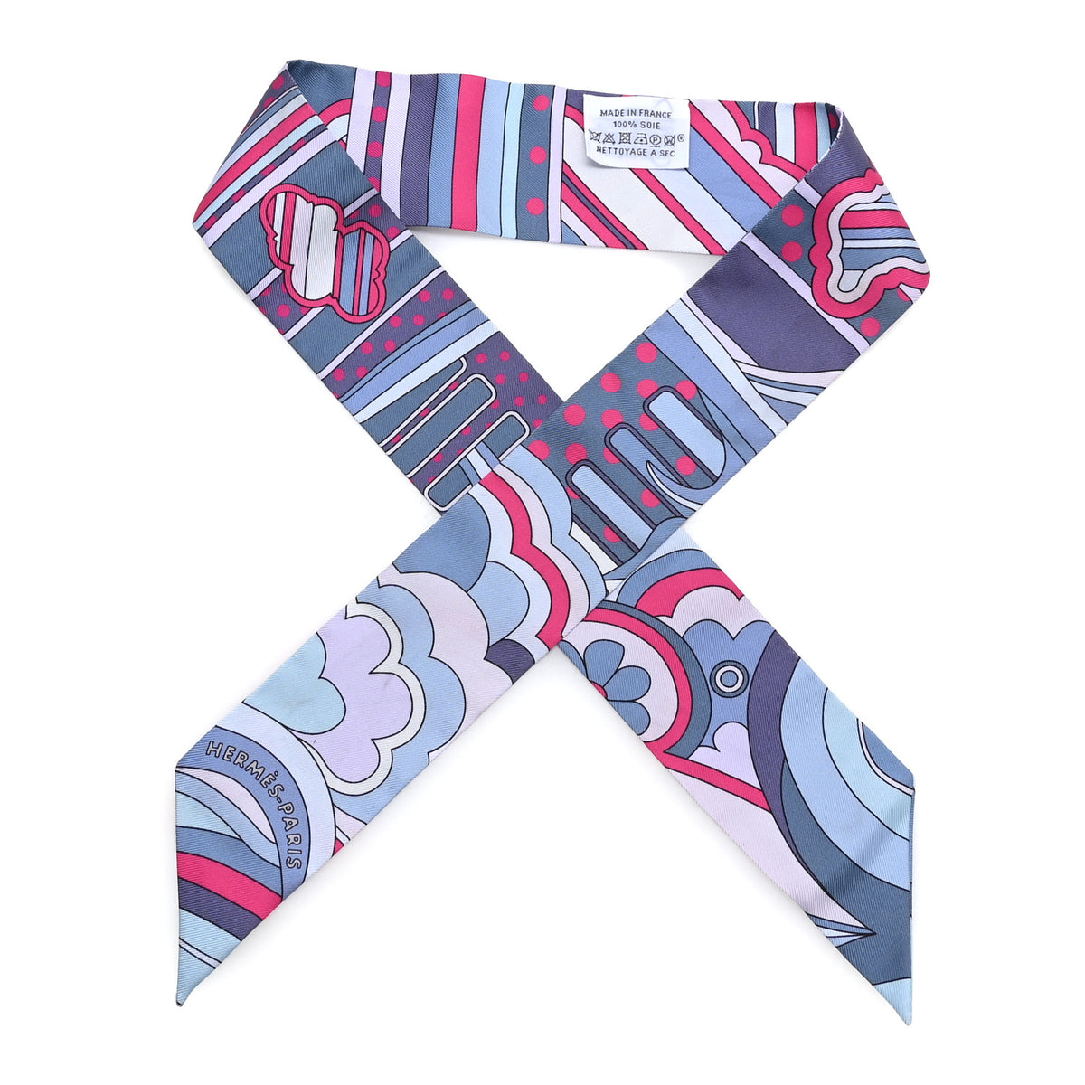 Hermes Silk Faubourg Rainbow Twilly Blue Jean Rose Vif 1 of 3