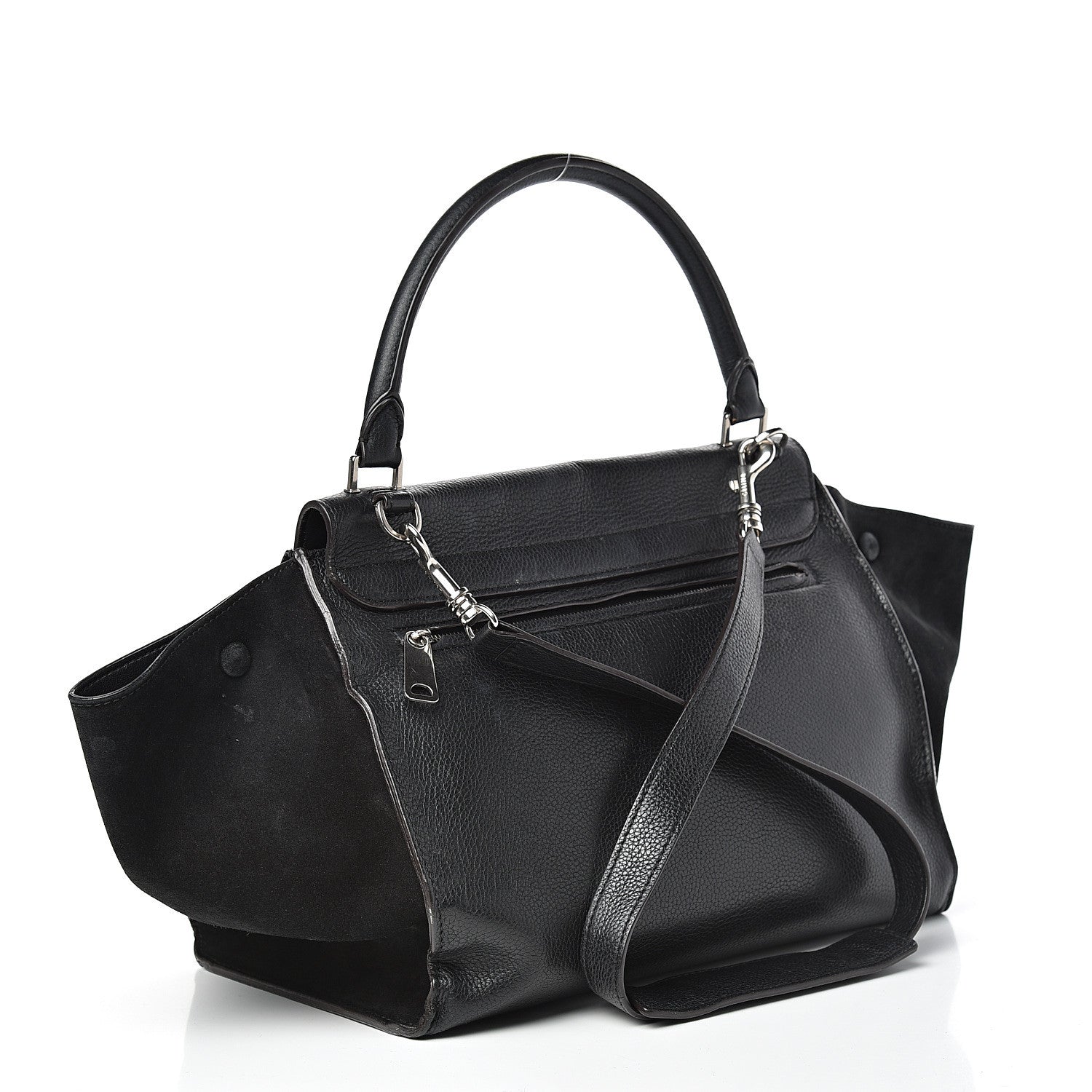 Celine Drummed Calfskin Suede Medium Trapeze Black 3 of 18