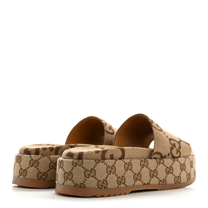 Gucci Monogram Maxi GG Angelina Platform 55mm Slide Sandals 38.5 Camel Ebony 5 of 10