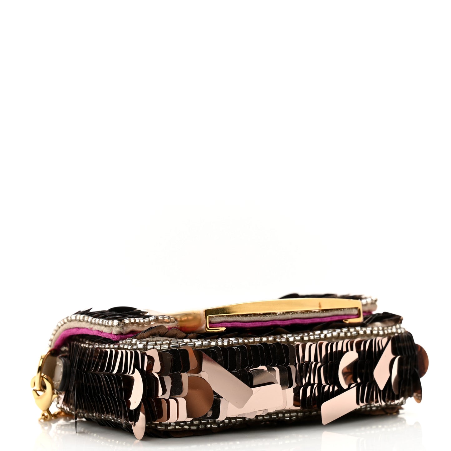 Sequin Paillettes Shiny Nappa Sex and the City Nano Maxi Buckle Baguette Charm Tortora