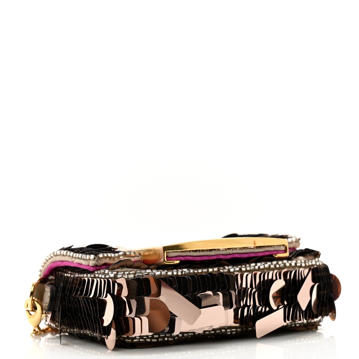 Fendi Sequin Paillettes Shiny Nappa Sex and the City Nano Maxi Buckle Baguette Charm Tortora 4 of 13