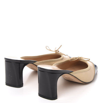 Chanel Lambskin Patent Cap Toe Bow CC Mules 39 Beige Black 4 of 10
