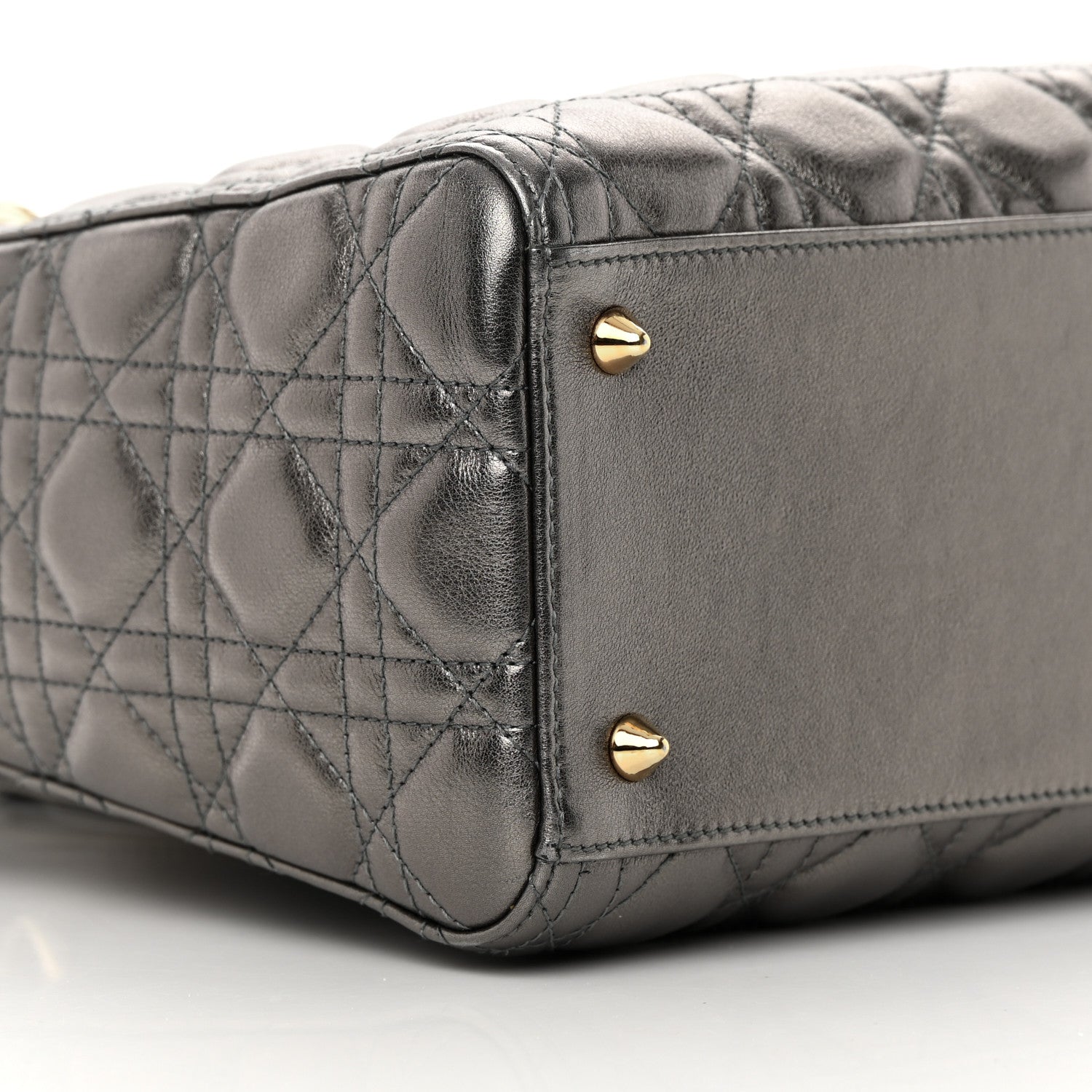 Christian Dior Metallic Calfskin Cannage Medium Lady Dior Gunmetal Grey 9 of 13