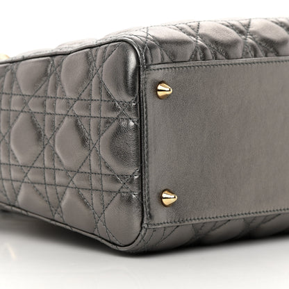 Christian Dior Metallic Calfskin Cannage Medium Lady Dior Gunmetal Grey 9 of 13