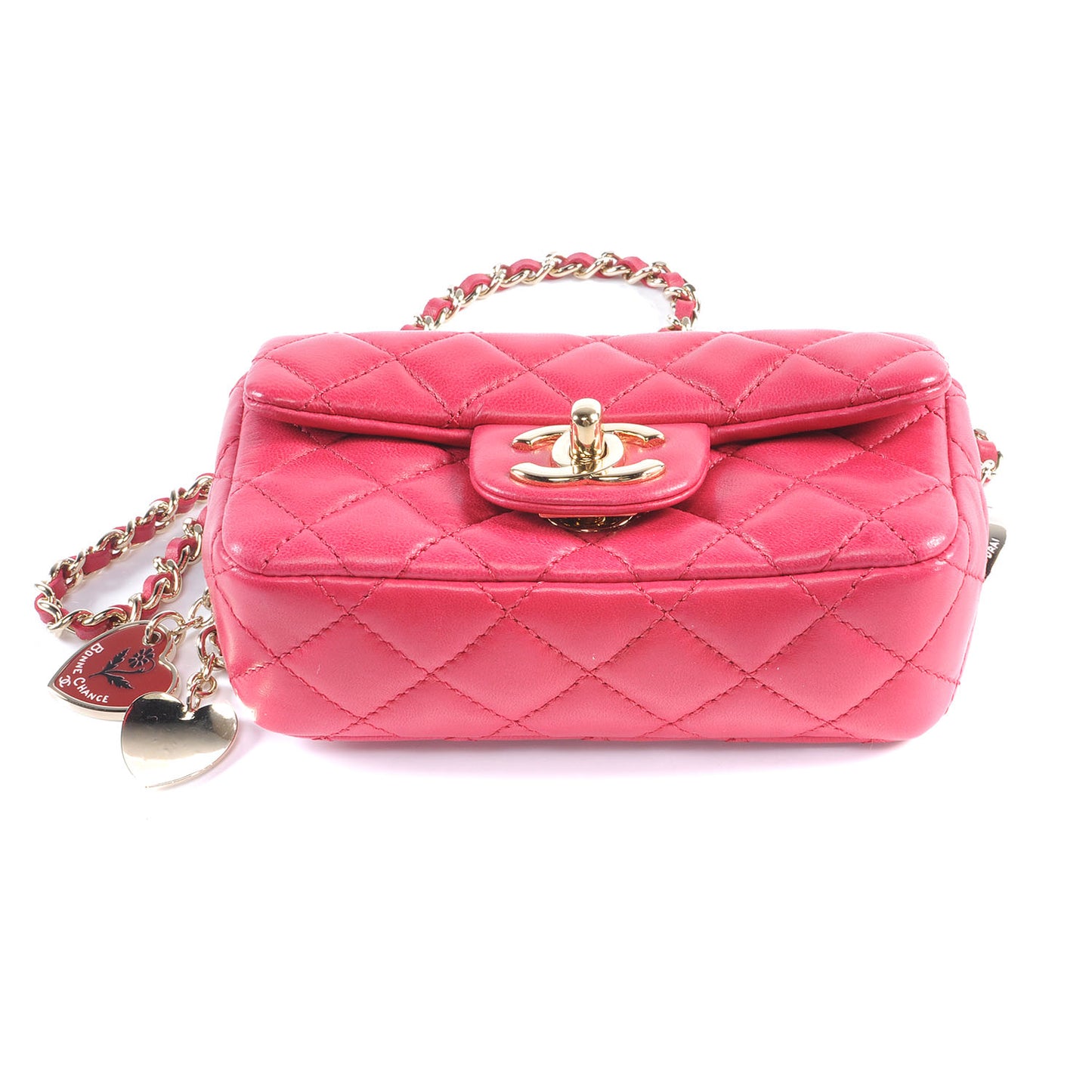 Lambskin Quilted Extra Mini Flap Heart Valentine Charms Red