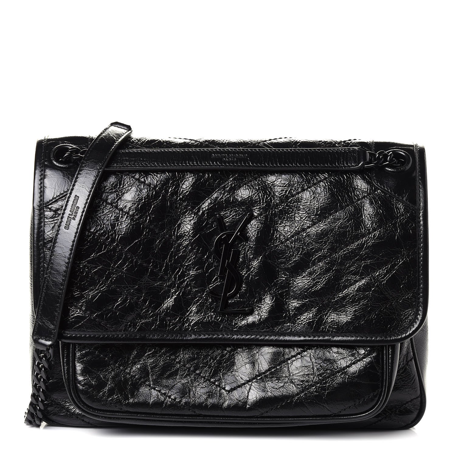 Saint Laurent Crinkled Calfskin Matelasse Monogram Medium Niki Chain Satchel Black 1 of 8