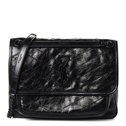 Saint Laurent Crinkled Calfskin Matelasse Monogram Medium Niki Chain Satchel Black 1 of 8