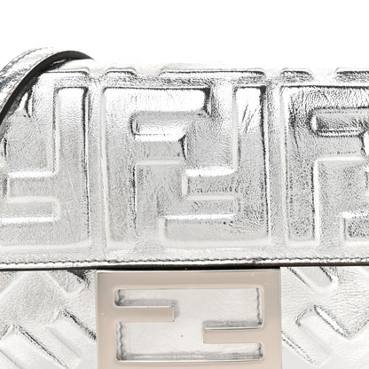 Fendi Vitello Catalan Mirror FF 1974 Embossed Mini Baguette Argento 8 of 10