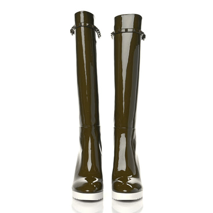 Valentino Garavani Patent Rockstud Knee High 15/100mm Wedge Boots 38 Lichen White 2 of 8