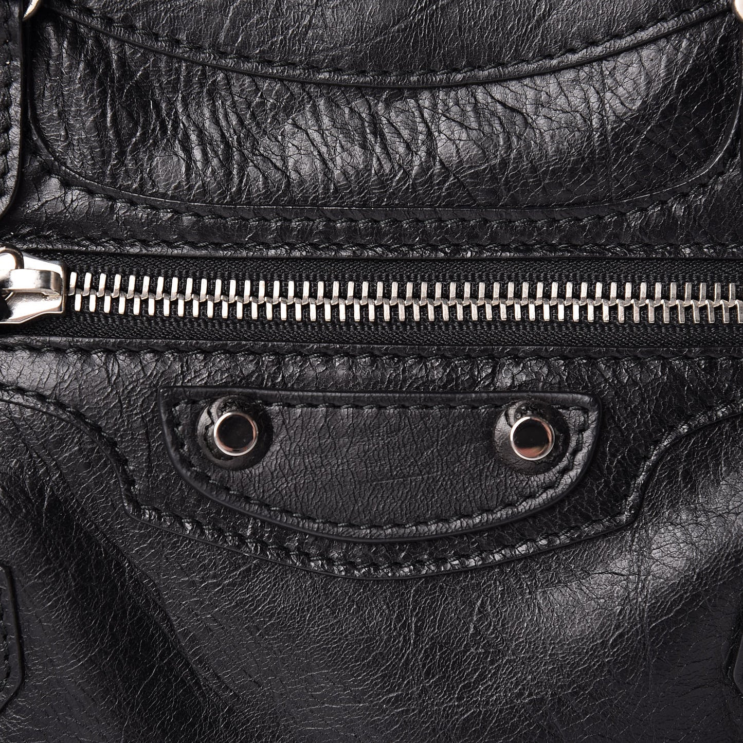 Agneau Classic Silver Hardware Mini City Logo Strap Black White