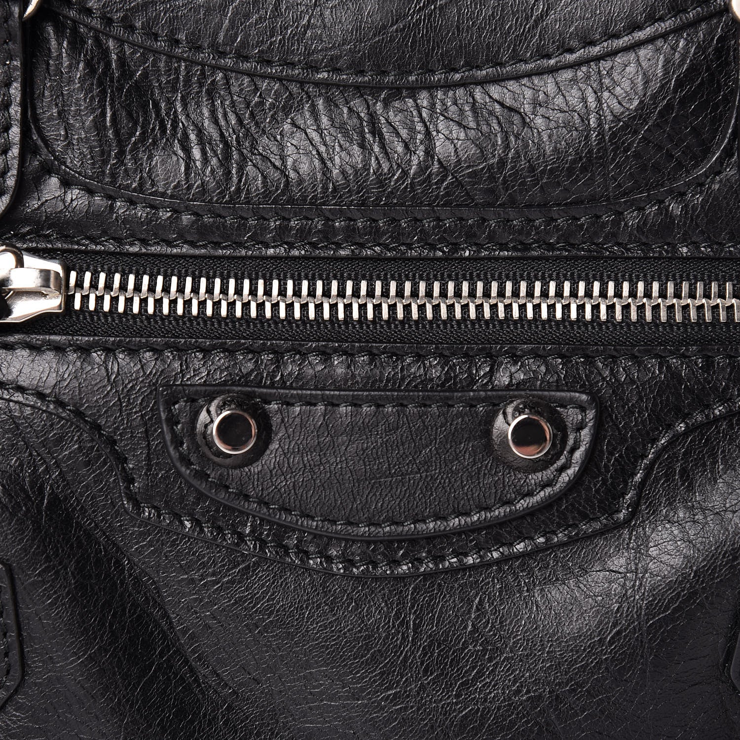 Balenciaga Agneau Classic Silver Hardware Mini City Logo Strap Black White 8 of 11
