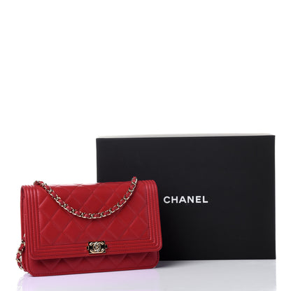Chanel Lambskin Quilted Boy Wallet On Chain WOC Red 11 of 13