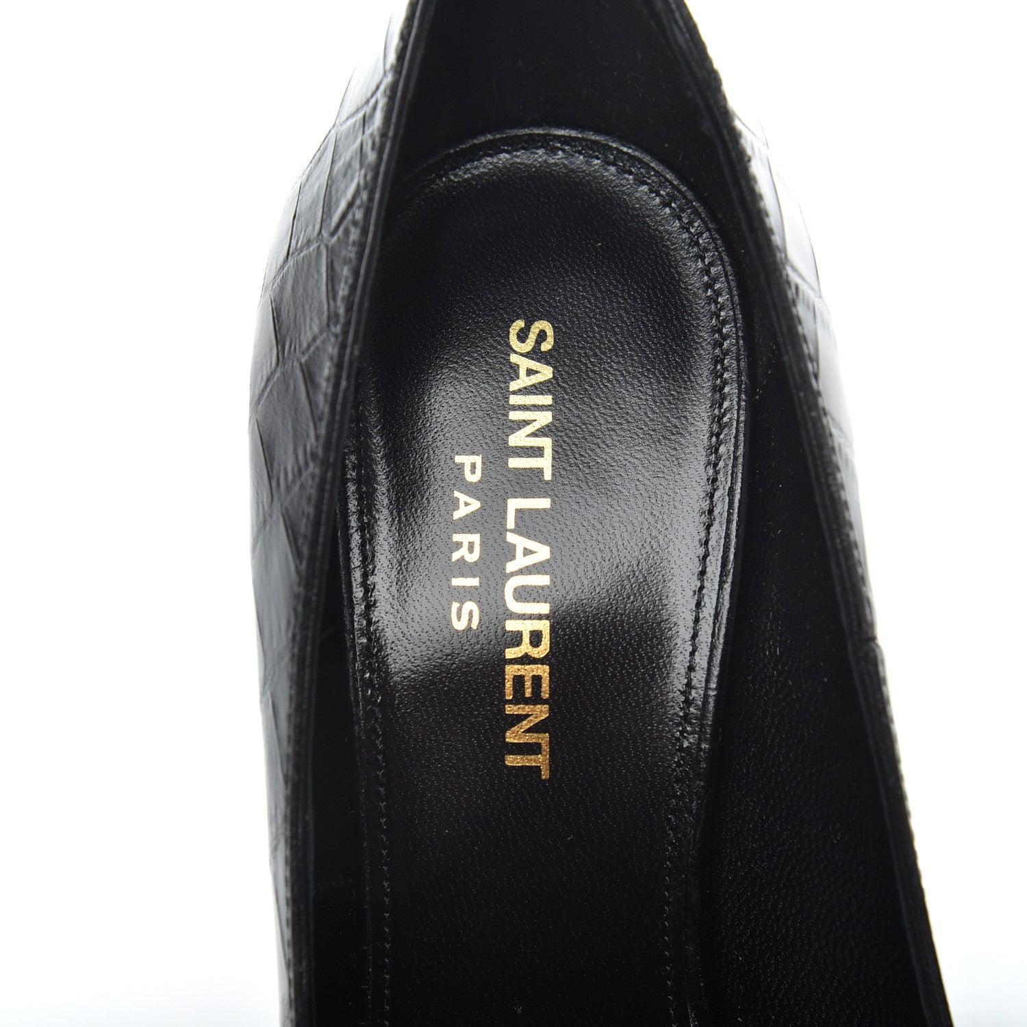 Saint Laurent Calfskin Crocodile Embossed Opyum 110 Pumps 36.5 Black 6 of 9