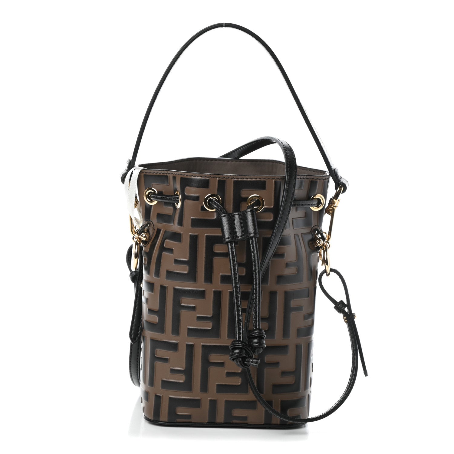 Fendi Vitello Liberty F is Fendi Bi-Color FF 1974 Embossed Mini Mon Tresor Bucket Bag Maya Black 1 of 9