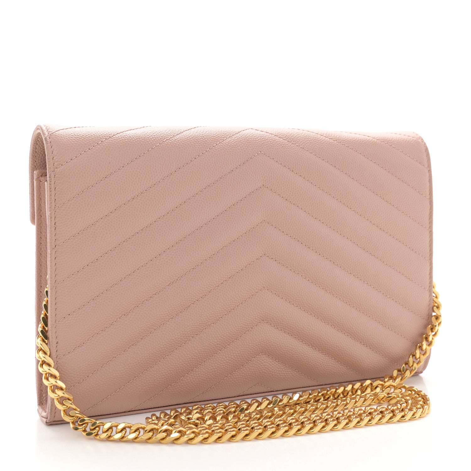 Saint Laurent Grain De Poudre Matelasse Chevron Monogram Chain Wallet Pale Blush 3 of 12