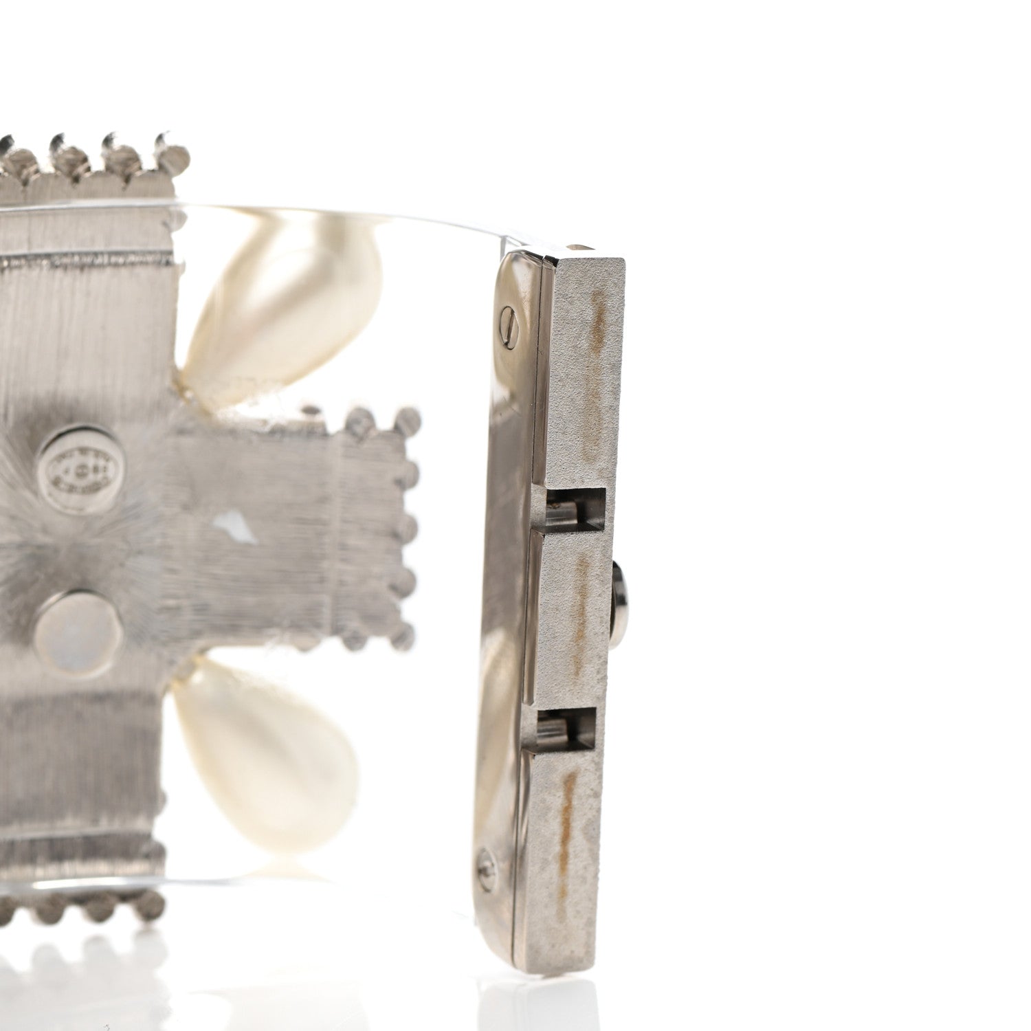 Chanel Resin Pearl Crystal Gripoix CC Cuff Transparent 5 of 5
