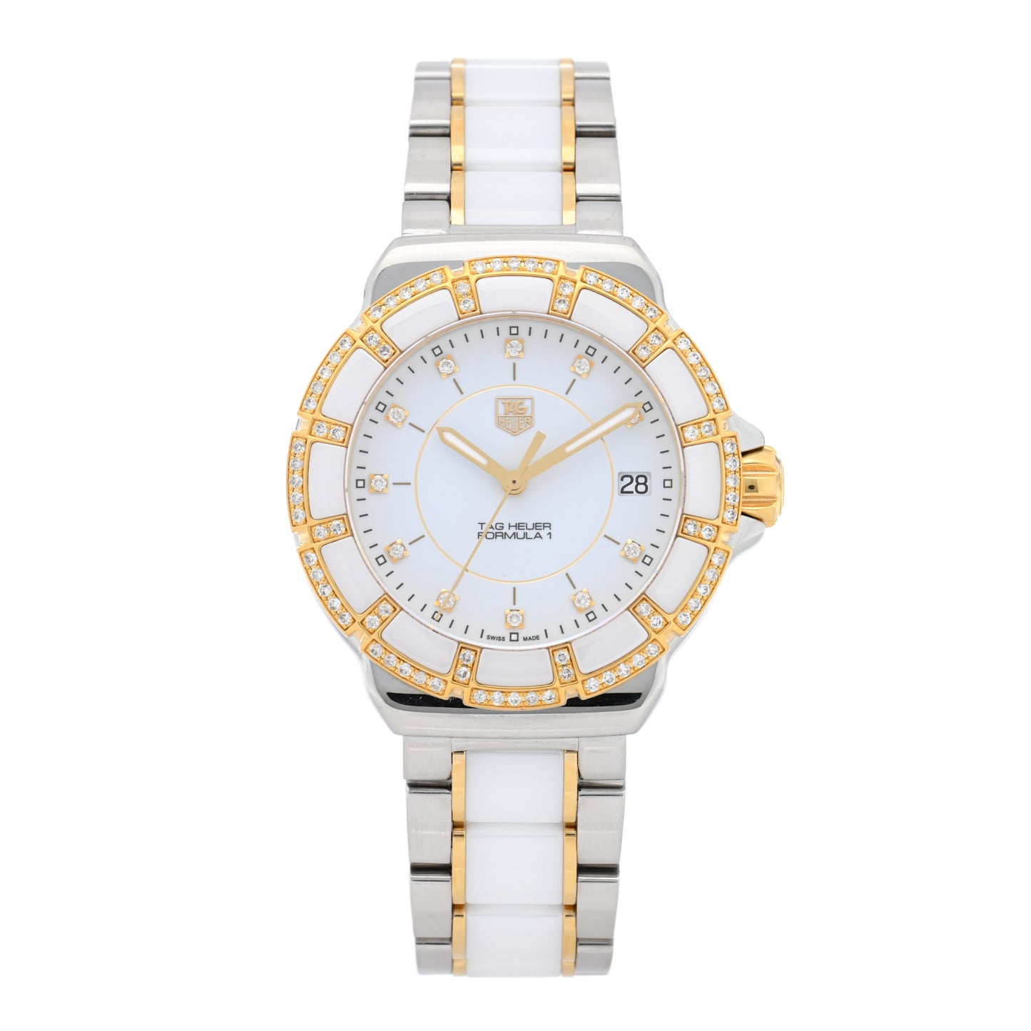 Stainless Steel Ceramic Diamond 34mm Formula 1 Quartz Watch White WAH1221
