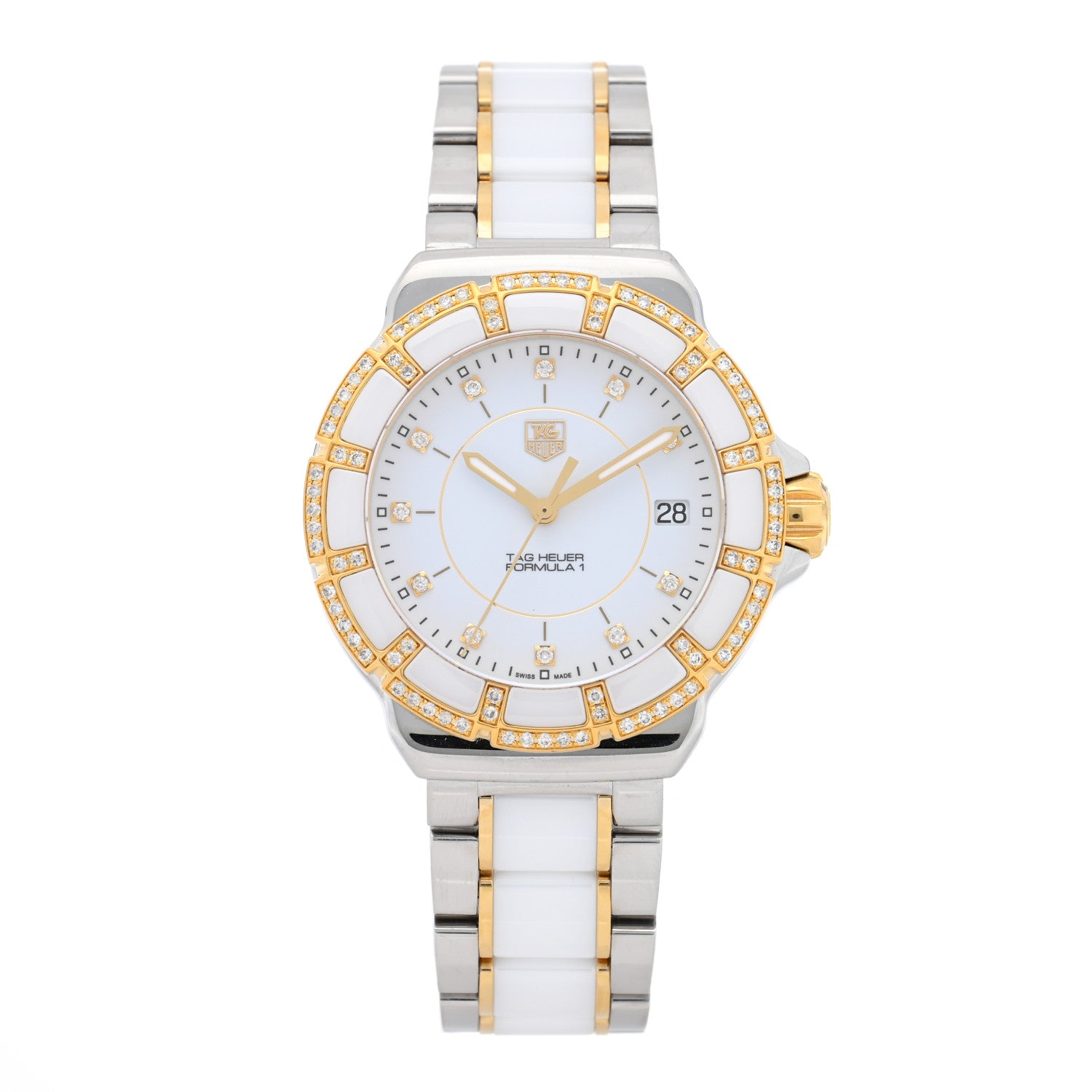 Tag Heuer Stainless Steel Ceramic Diamond 34mm Formula 1 Quartz Watch White WAH1221 1 of 5