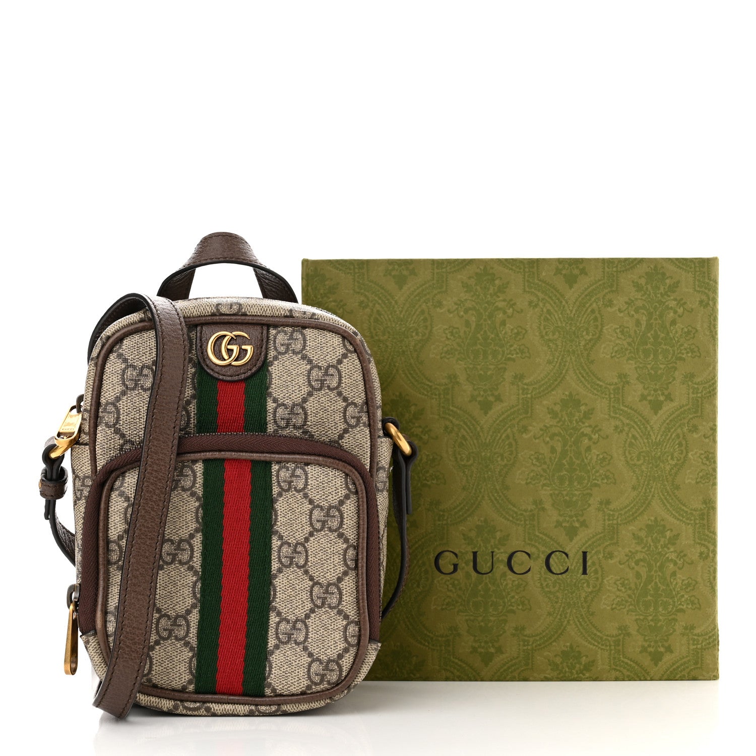 Gucci GG Supreme Monogram Web Mini Ophidia Double Zip Messenger Bag Beige New Acero 13 of 13