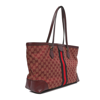 Gucci Monogram Textured Dollar Calfskin Web Medium Ophidia Shopping Tote Sahara Rubino Chardonnay 3 of 10