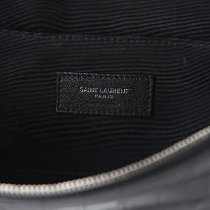 Saint Laurent Calfskin Crocodile Embossed Monogram Belt Bag Black 5 of 8