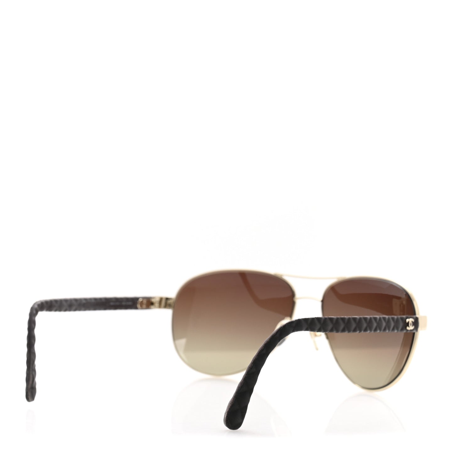 Metal Lambskin Quilted CC Pilot Summer Aviator Sunglasses 4204-Q Gold Brown