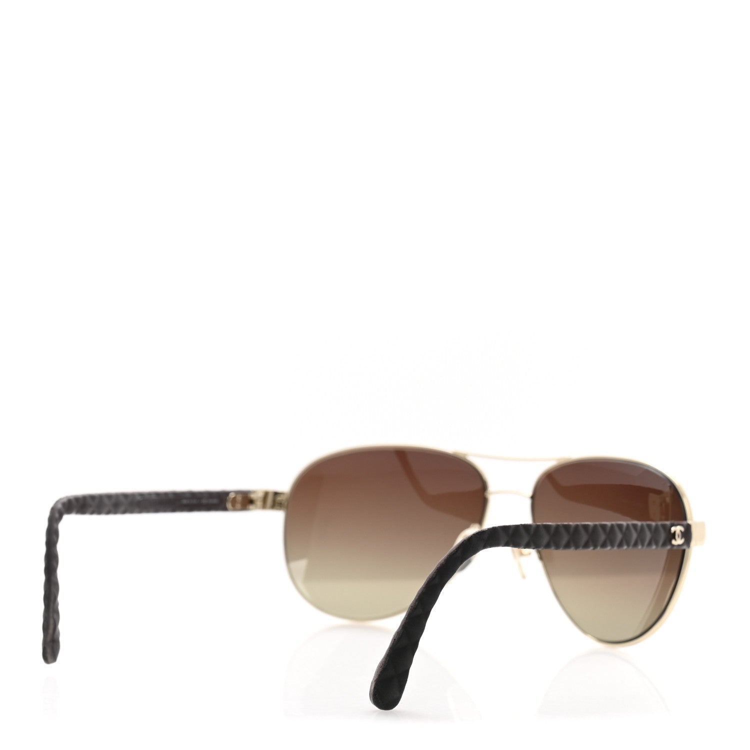 Chanel Metal Lambskin Quilted CC Pilot Summer Aviator Sunglasses 4204-Q Gold Brown 4 of 9