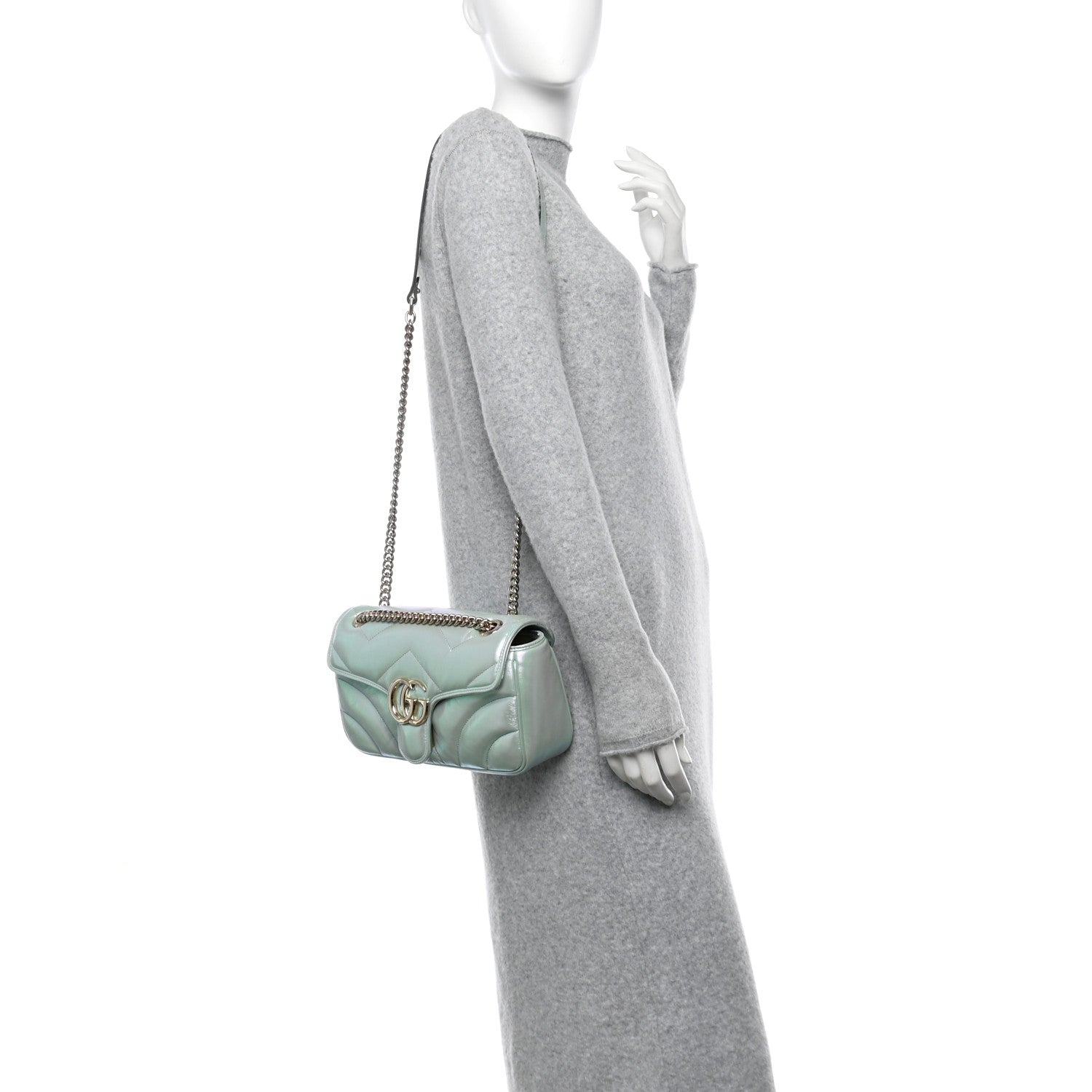 Gucci Iridescent Nappa Chevron Matelasse Small GG Marmont Shoulder Bag Iridescent Salvy Green 2 of 10