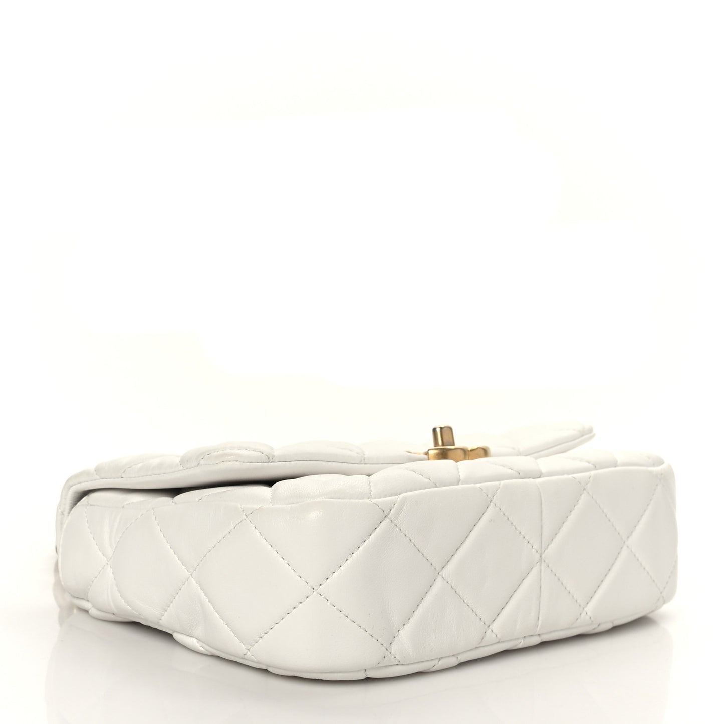 Lambskin Quilted Small Lacquered Chain Flap White
