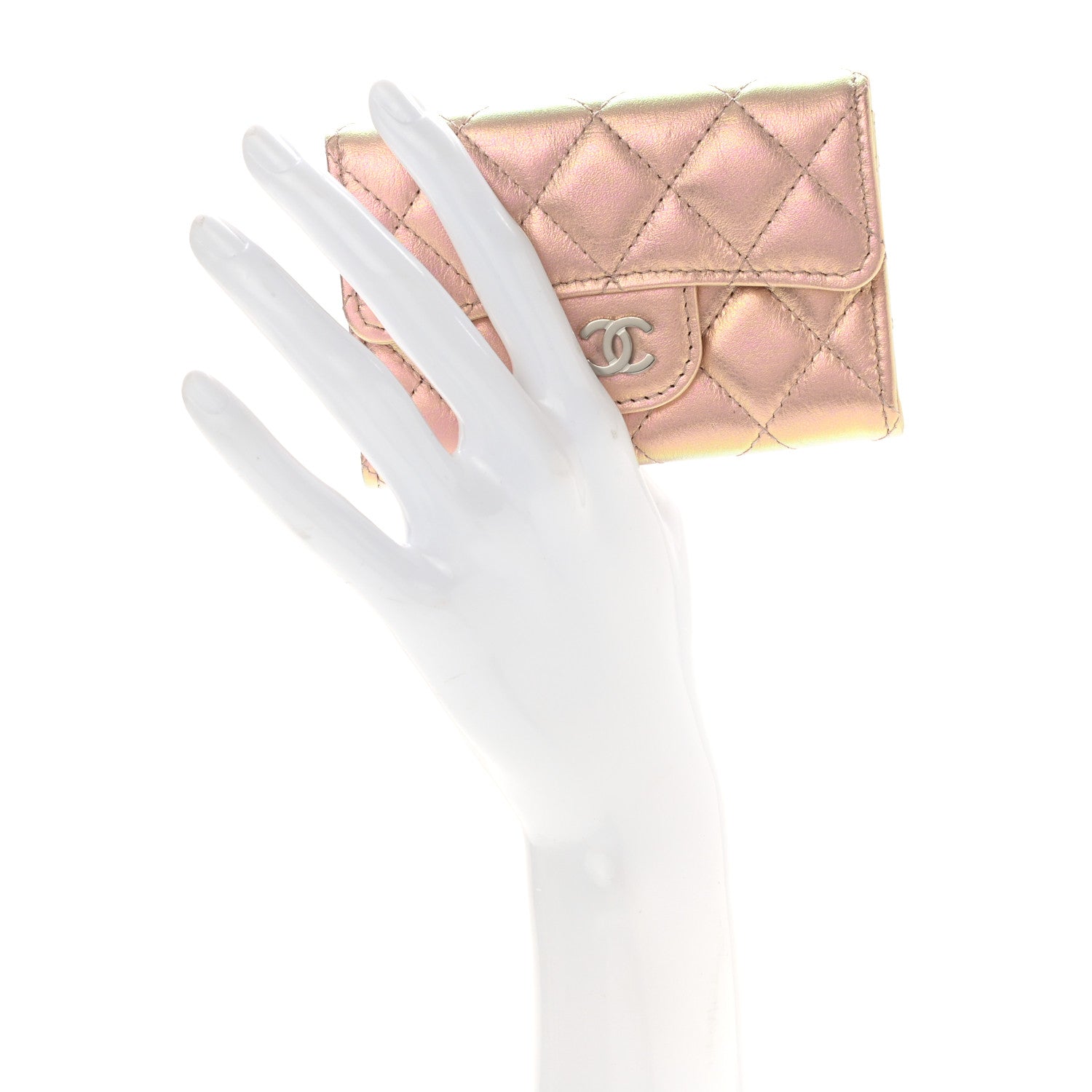 Chanel Iridescent Calfskin Quilted Flap Card Holder Wallet Pink 2 of 9
