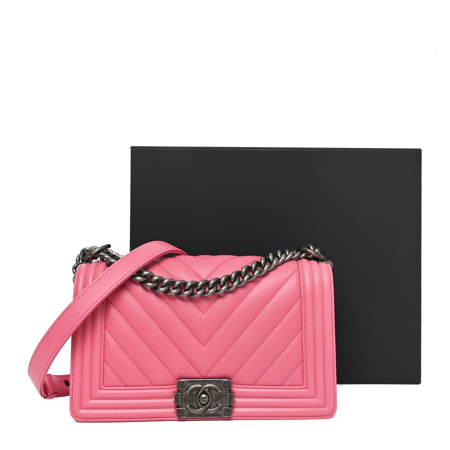 Chanel Calfskin Chevron Quilted Medium Boy Flap Pink 11 of 11