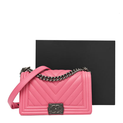 Chanel Calfskin Chevron Quilted Medium Boy Flap Pink 11 of 11