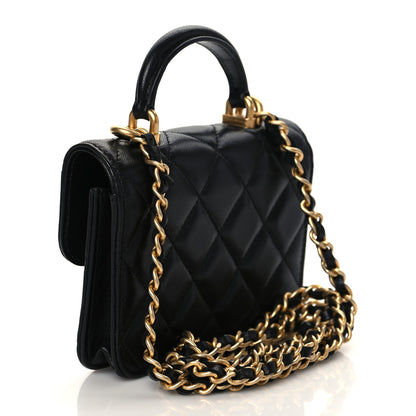 Chanel Lambskin Quilted Top Handle Flap Coin Purse With Chain Black 3 of 12