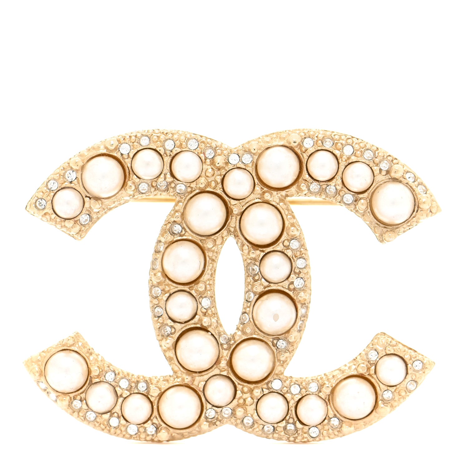 Chanel Metal Crystal Graduated Pearl CC Brooch Gold 1 of 5