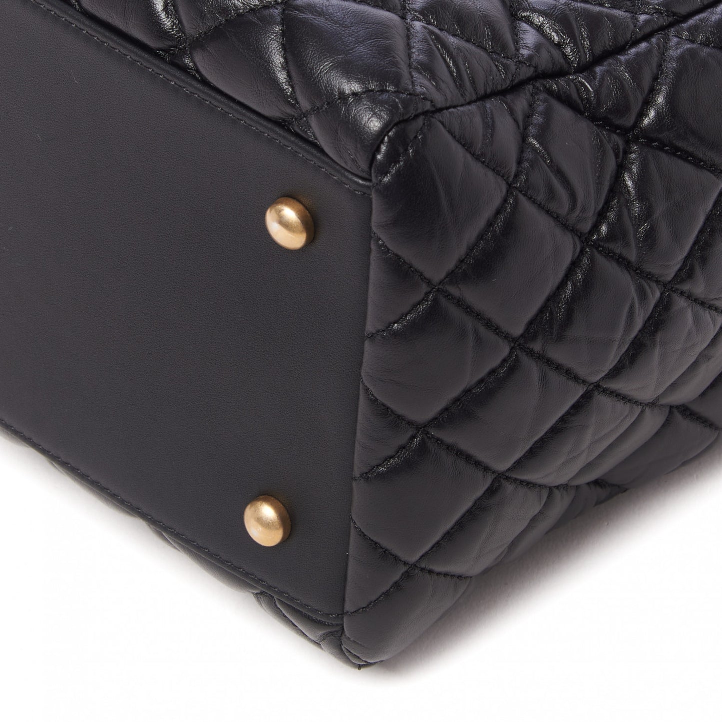 Aged Calfskin Quilted Coco Handle Shopping Tote Black