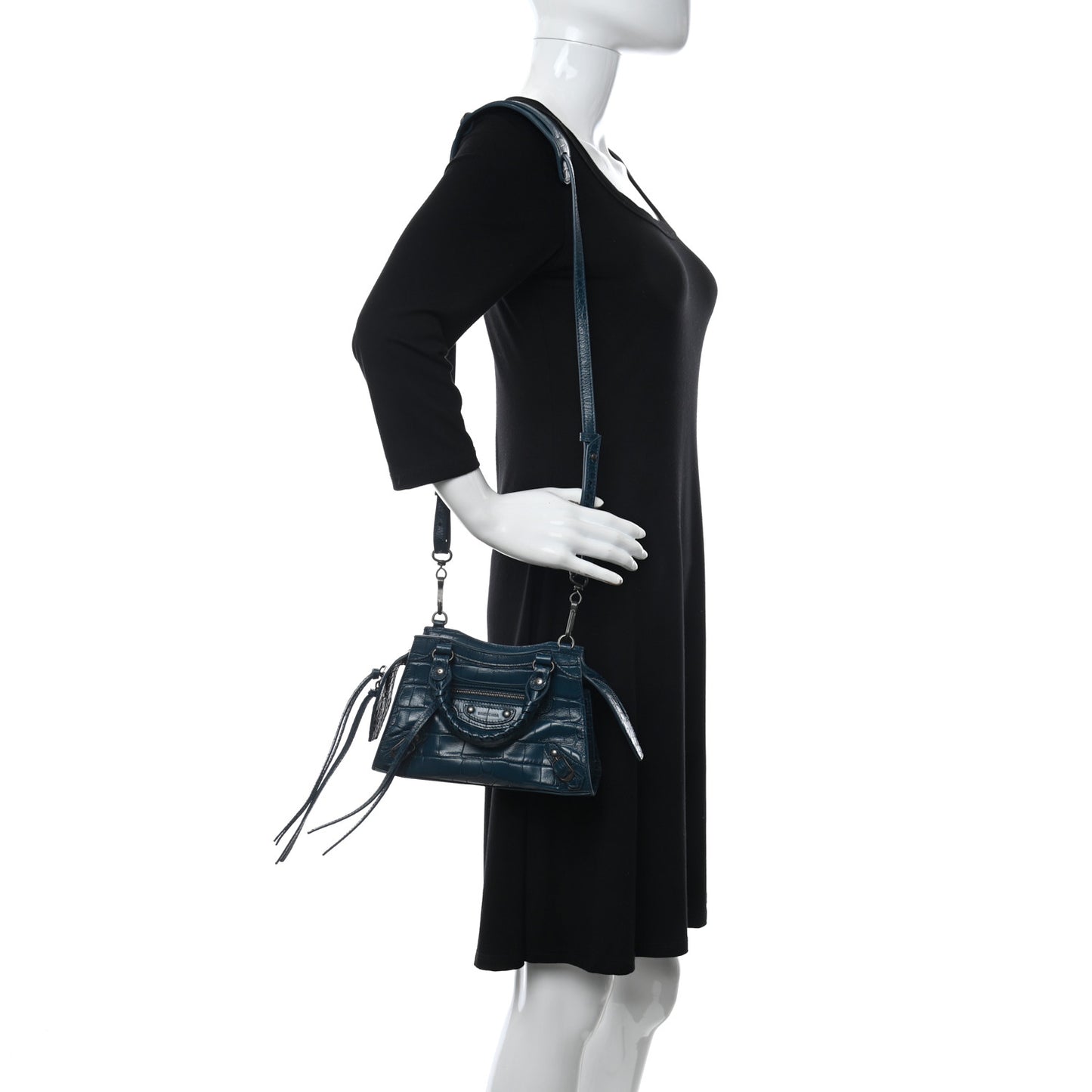 Semi Shiny Calfskin Crocodile Embossed Neo Classic Black Hardware Mini City Forest Green