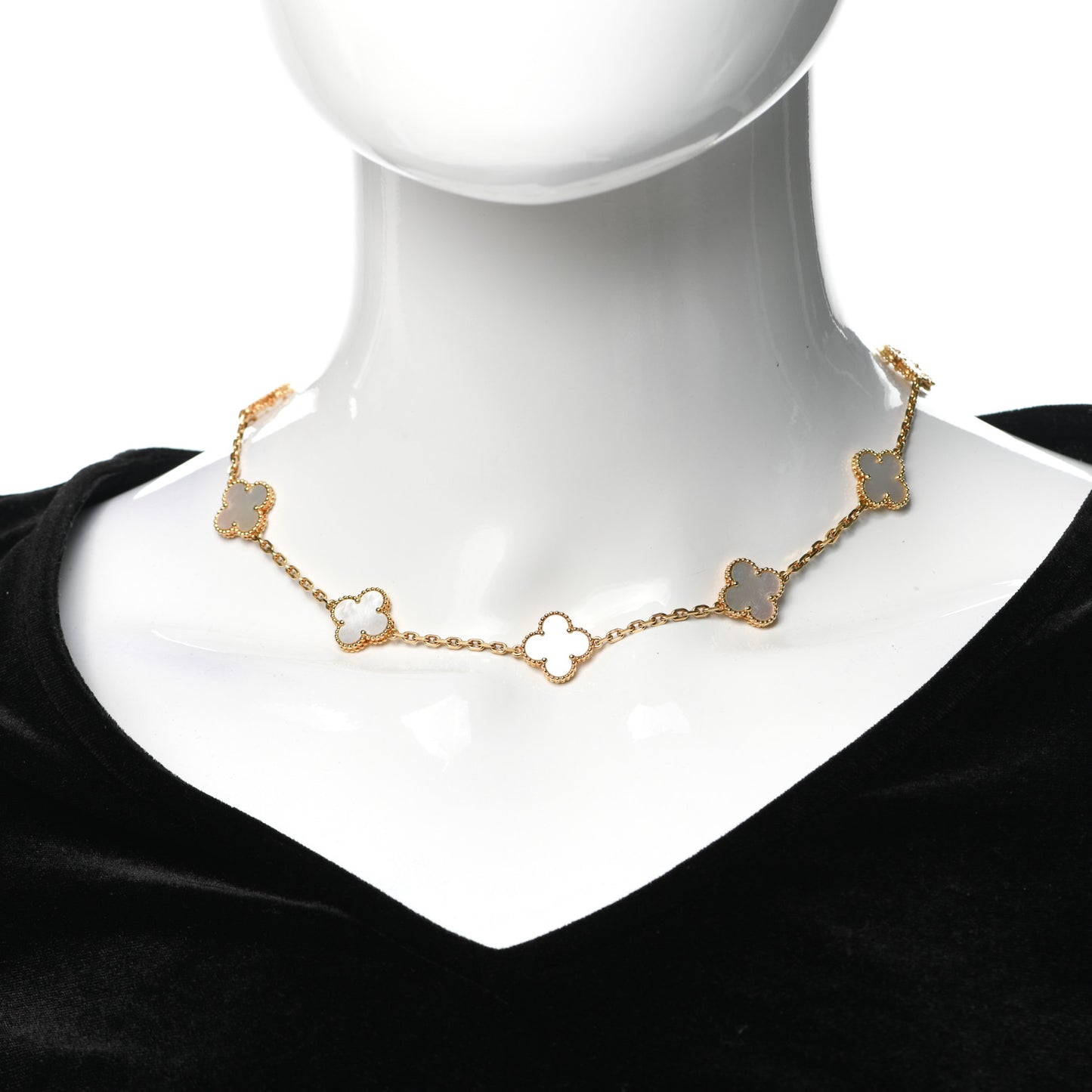 18K Yellow Gold Mother of Pearl 10 Motifs Vintage Alhambra Necklace