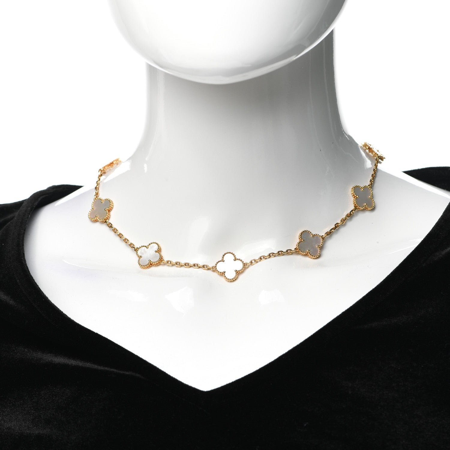 Van Cleef & Arpels 18K Yellow Gold Mother of Pearl 10 Motifs Vintage Alhambra Necklace 2 of 8