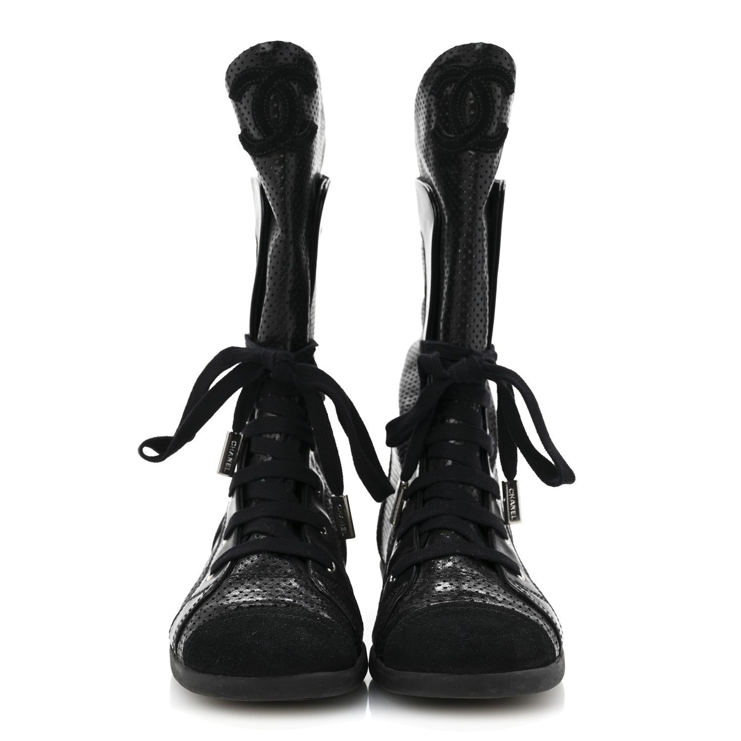 Perforated Lambskin High Top CC Sneaker Boots 36.5 Black
