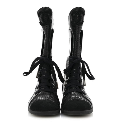 Chanel Perforated Lambskin High Top CC Sneaker Boots 36.5 Black 3 of 10