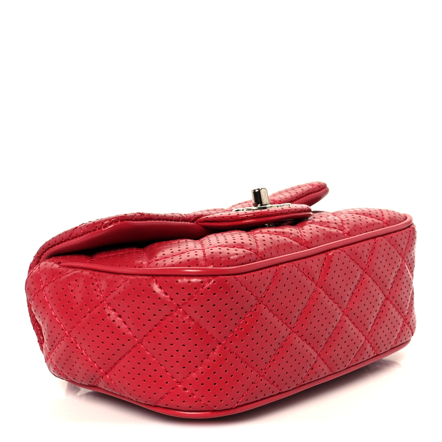 Lambskin Perforated Mini Rectangular Flap Dark Pink