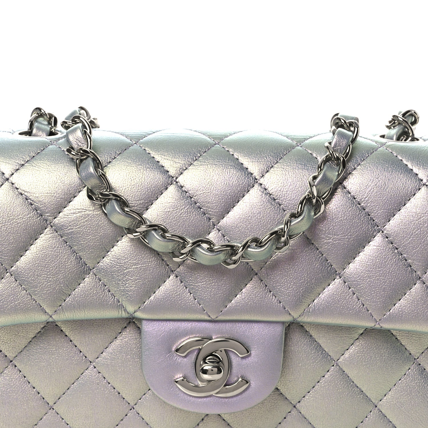 Chanel Iridescent Calfskin Quilted Mini Rectangular Flap Light Blue 8 of 10