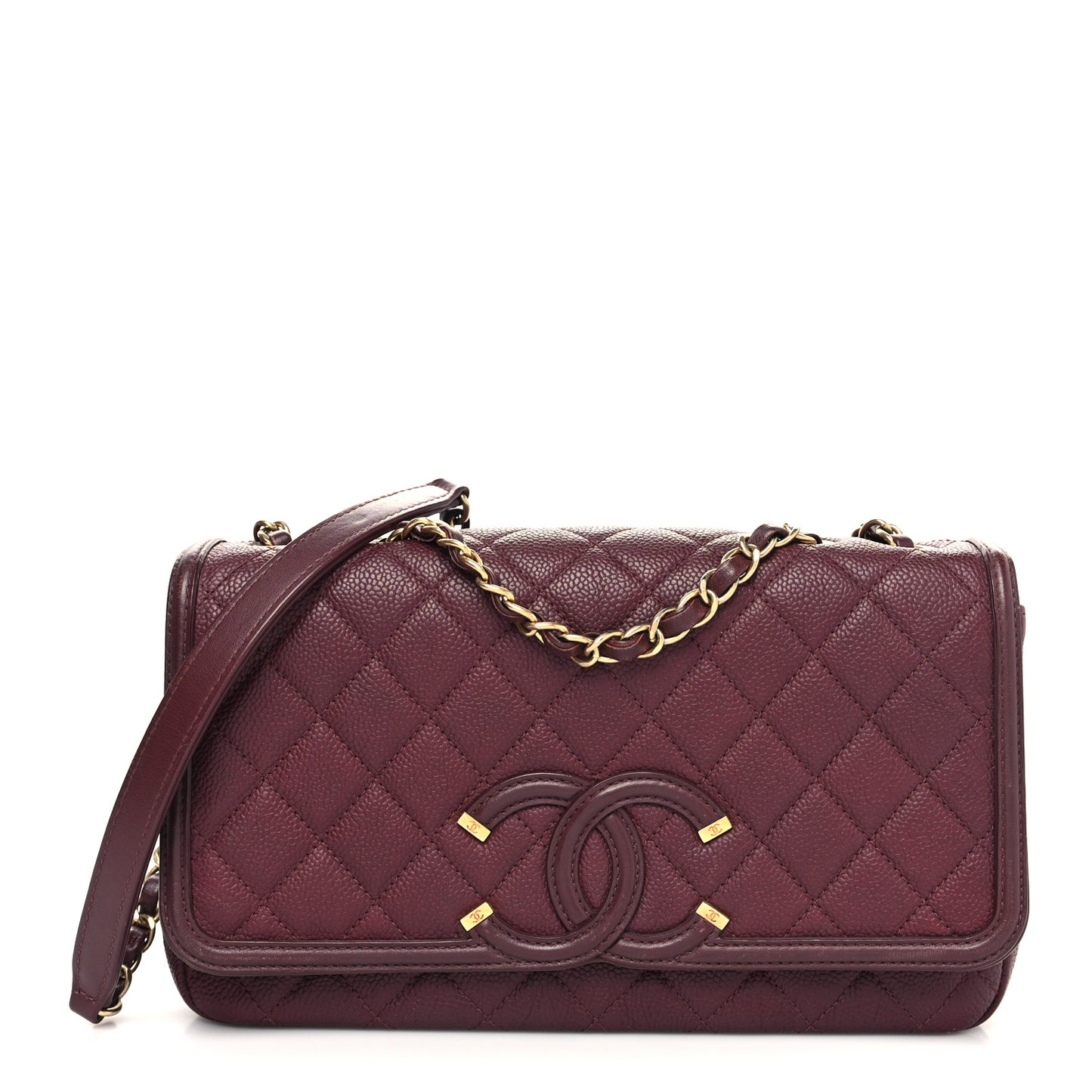 Caviar Quilted Medium CC Filigree Flap Burgundy