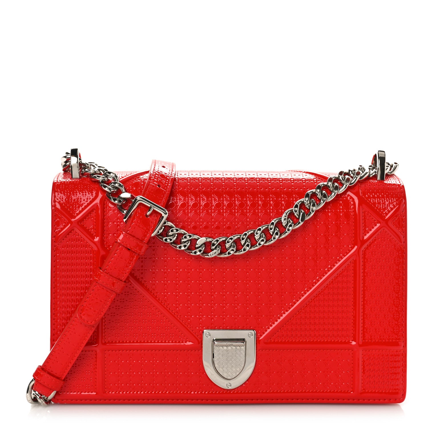 Christian Dior Patent Micro-Cannage Medium Diorama Flap Bag Red 1 of 8