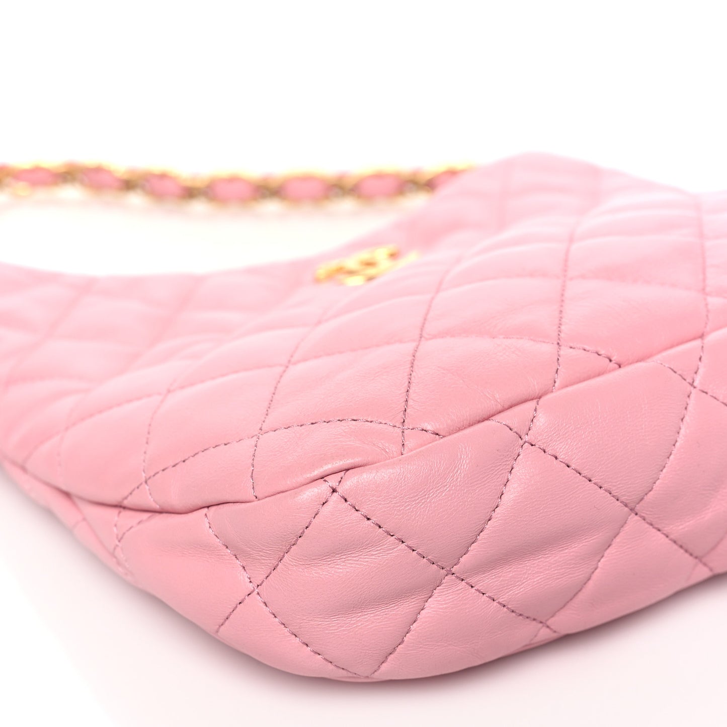 Lambskin Quilted Large CC Links Hobo Pink