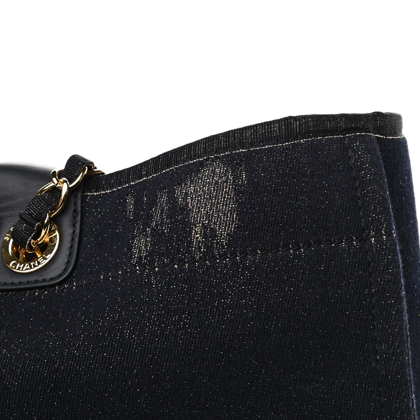 Lurex Canvas Medium Deauville Tote Navy Blue Gold