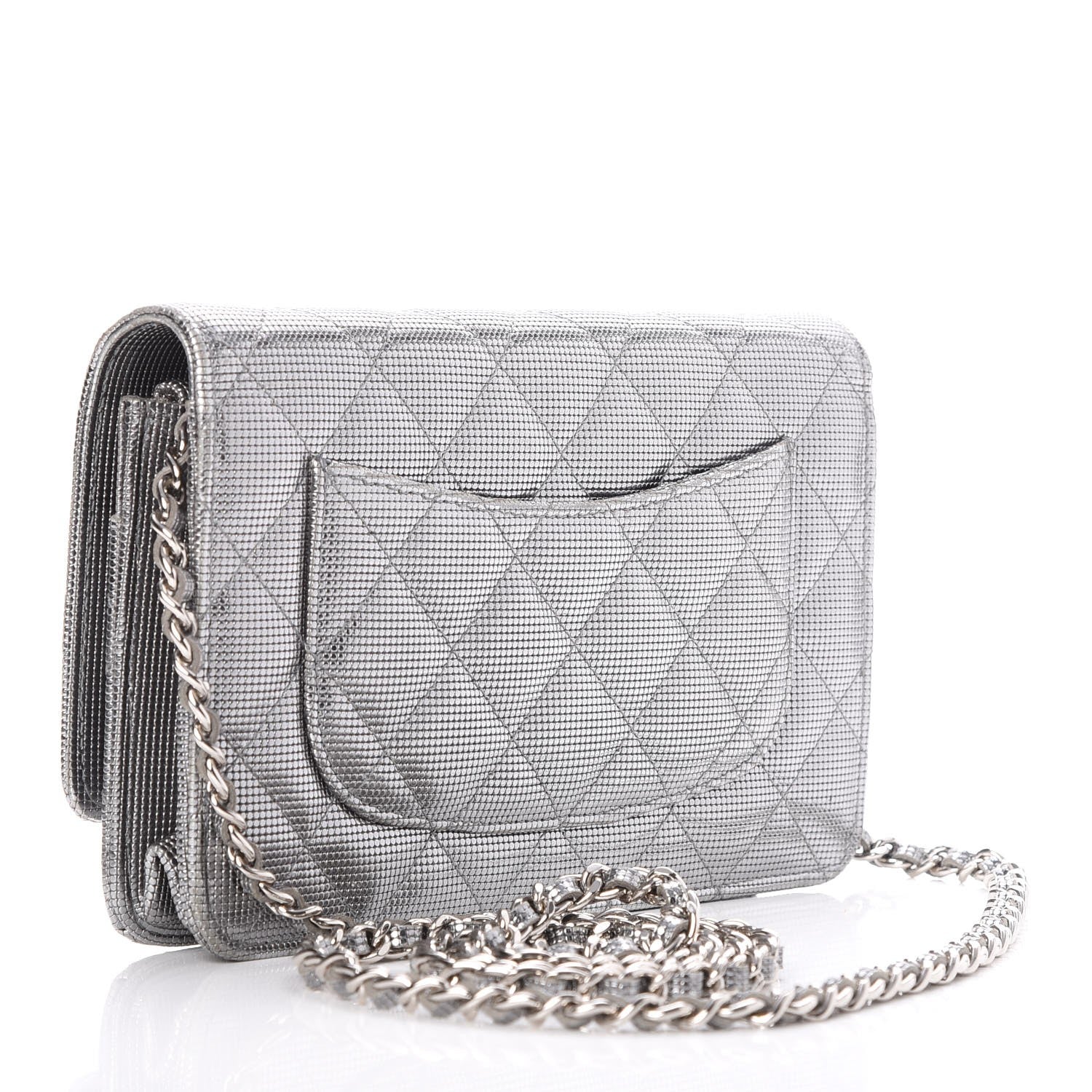 Chanel Metallic Calfskin Quilted Pixel Effect Wallet on Chain WOC Silver 3 of 8