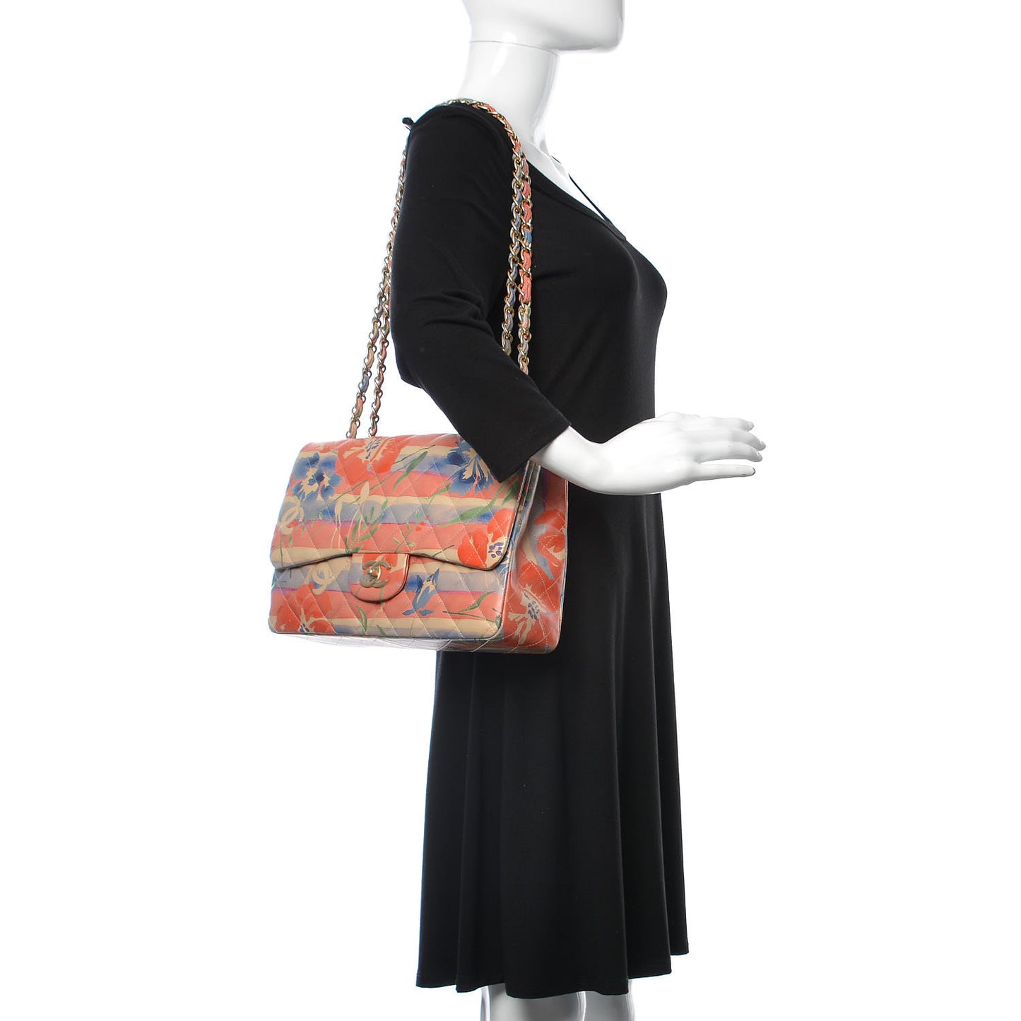 Lambskin Quilted Floral Jumbo Single Flap Multicolor
